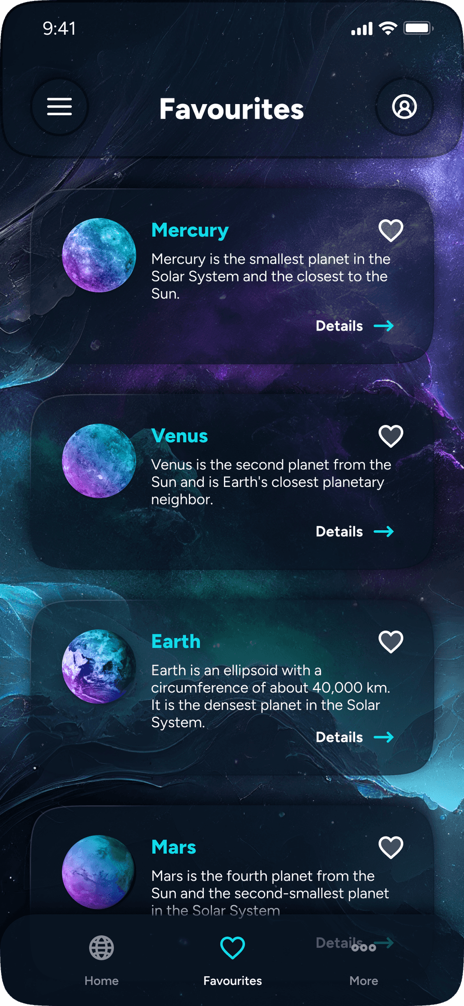 Cosmic - Favourites Screen