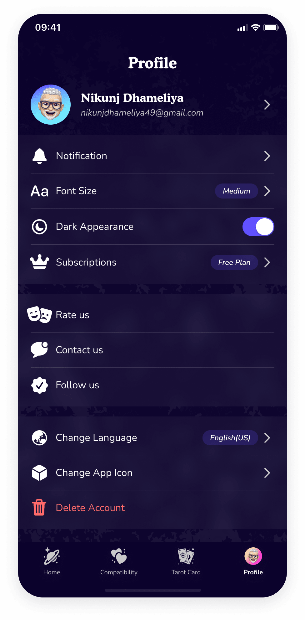 Moonly - Profile Screen
