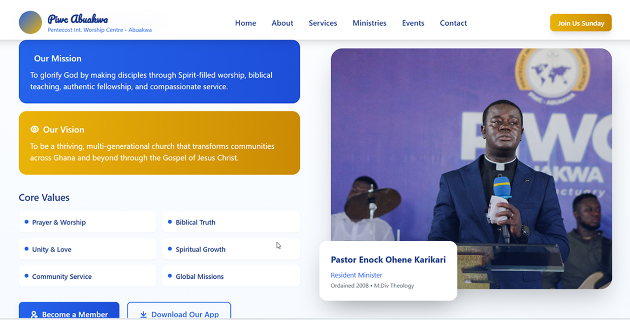 PIWC Abuakwa - Website Interface Design